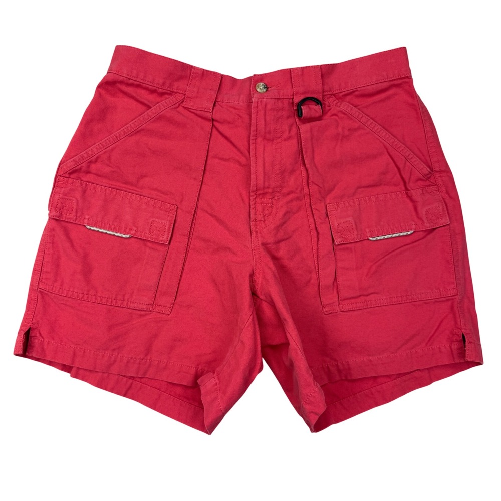 Columbia PFG Canvas Shorts Womens Sz 7 Medium Cargo Pockets High Rise Salmon